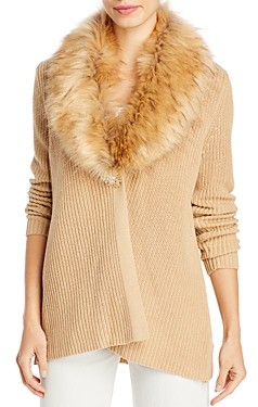 Single Thread Faux Fur Collar Cardigan 