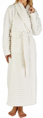 Slenderella Ladies 52" / 132cm Soft Fleece Shawl Collar Dressing Gown Robe Two Patch Pockets Self Tie Belt (Pink 10-12)