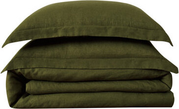 Brooklyn Loom Moss Green Linen 3 Piece Duvet Cover Set