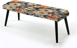 Design Art Coral Rustic Elegance Floral Pattern - Floral Upholstered Black Bench