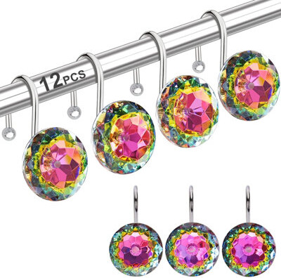 JJbaok Stainless Steel Shower Curtain Hooks With Rhinestone Decoration, Rust-Resistant And Durable Bathroom Accessories For Shower Curtains, Towels, And Clot