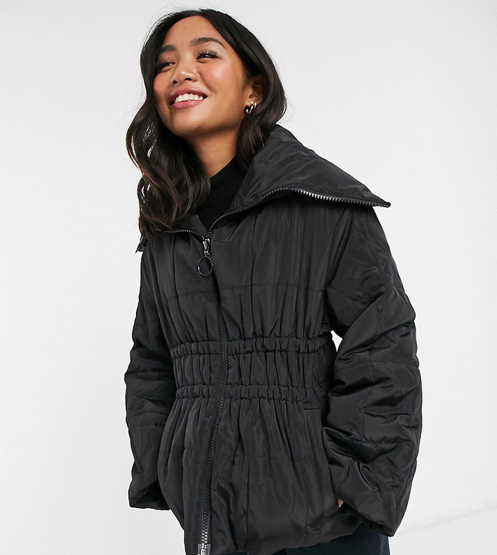 black faux fur hood fitted puffer jacket