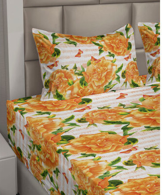 Ambesonne Flowers Sheet Set Music with Floral Boho Art Marigold Fern Green