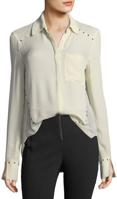 Haute Hippie Rioting Star Button-Front Silk Blouse with Studded Trim