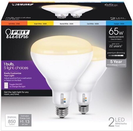 Feit LEDFloodlightBulb-Adjustable-BR40-E26(Medium)-65WattEquivalence-White-2Pack