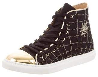 Charlotte Olympia Web Metallic-Trimmed Sneakers