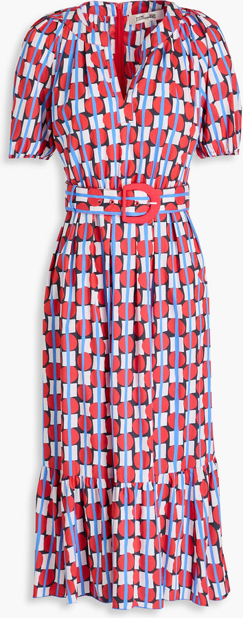 Lindy printed cotton-blend poplin midi dress