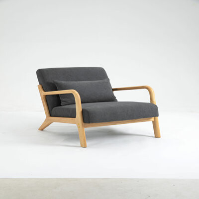 George Oliver Mid Century Modern Accent Chair With Wood Frame Upholstered Living Room Chairs With Waist Cushion Reading Armchair For Bedroom Sunroom