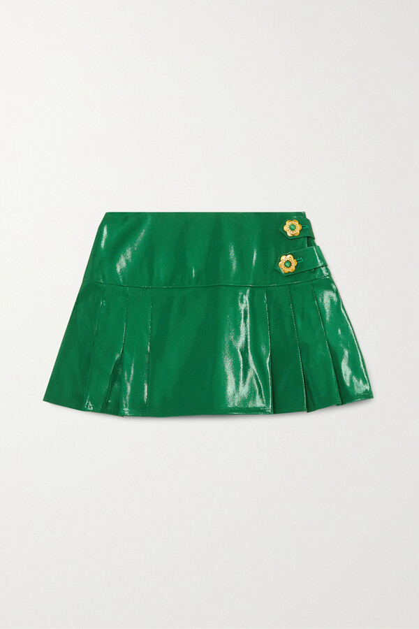 Leather Pleated Green Faux Leather Skirt Zara Apparel Emerald
