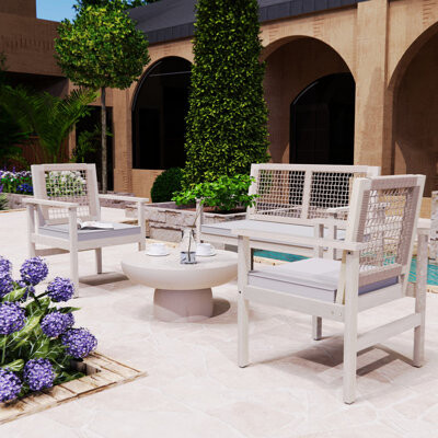 Direct Wicker Brandenburg 4-Person Acacia Outdoor Sofa Seating Group With Cushions