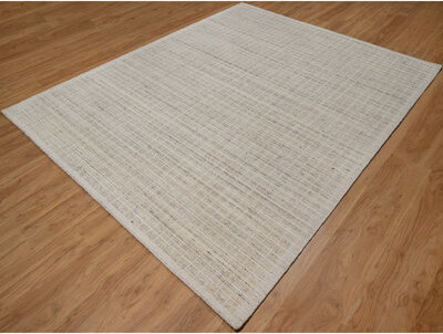 Latitude Run 8'x10' Papyrus White Loomed Knotted Modern Plain Decor Box Design Soft to Touch Pure Wool Oriental Rug