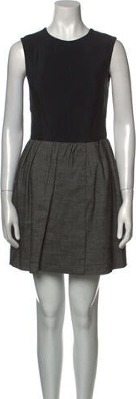 Rochas Crew Neck Mini Dress Rochas A-Line Dress Black Sleeveless with Crew Neck Exposed Zip Closure at Back Designer