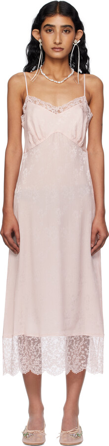 Simone Rocha Pink Deep Lace Trim Slip Midi Dress