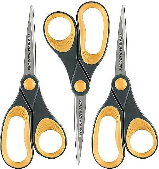 Westcott Titanium Bonded Non-Stick 8" Titanium Standard Scissors, Pointed Tip, Gray/Orange, 3/Pack (15454)