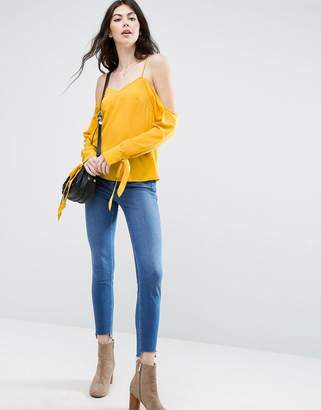 Asos Tall Cold Shoulder Top With Cuff And Tie