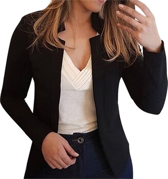 QWERTU-Womens Long Sleeve Blazers Open Front Cardigan Lightweight Office  Work Suit Jacket Boyfriend Blazer(Black - ShopStyle