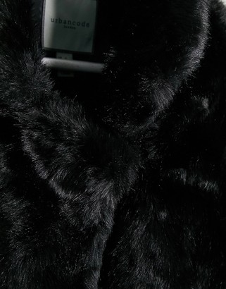 Urban Code longline faux fur coat in black