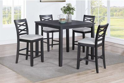 Dining Room Furniture 5Pcs Set Charcoal Dining Table 4X Side Chairs Rubberwood Cross Back Design Chair Wooden Top