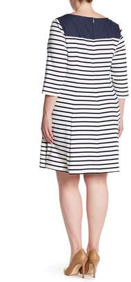 Sandra Darren Contrast Yoke Striped Dress (Plus Size)