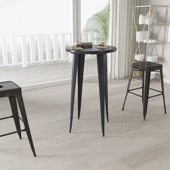 Merrick Lane Cynthia 24" Round Bar Height Patio Table with Antique