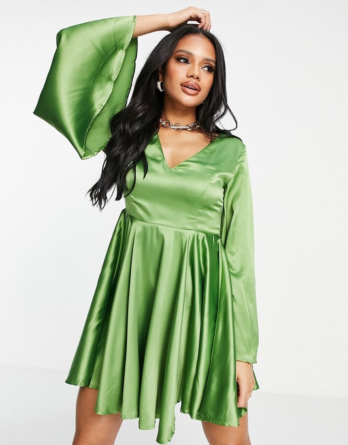 Emerald Green Green Satin Skater Dress PRETTY LITTLE THING Emerald