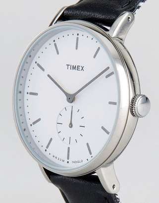Timex Fairfield Sub-Second Leather Watch In Black