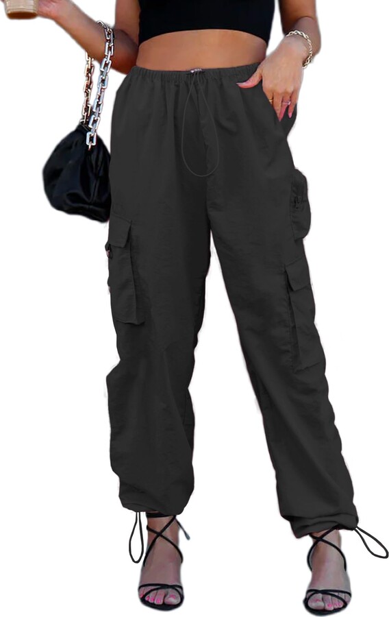Waitfairy Womens Cargo Pants High Waisted Parachute Pants with Multiple