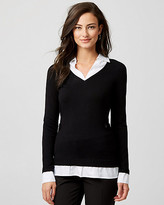 Thumbnail for your product : Le Château Knit & Woven Fooler Collar Sweater