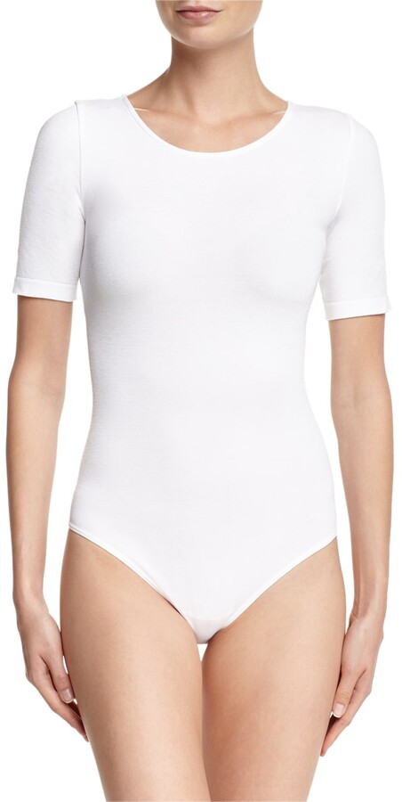 Wolford Tulle Pure Seamless Stretch-jersey Top in White Save 63% Womens Clothing Tops Short-sleeve tops 