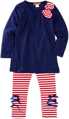 Funkyberry Striped Bow Top & Legging Set (Toddler Girls)