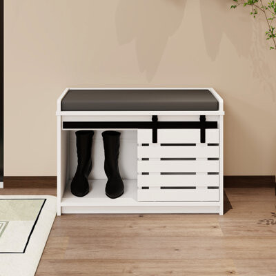 Versatile Bedroom Shoe Storage Bench With Sliding Door & Stain - White Living Room Enticing