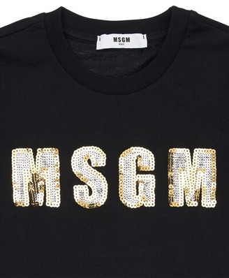 MSGM Sequined Logo Cotton Jersey T-Shirt