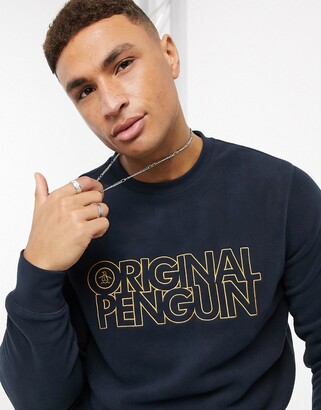 Original Penguin micro fleece sweatshirt in navy with chest logo