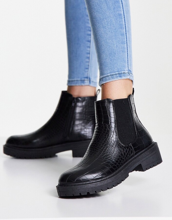 New Look chelsea flat boot in black croc