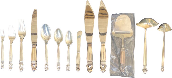 Georg Jensen Acorn Pattern Sterling Silver Flatware, 10-12 Service, 94 Pieces