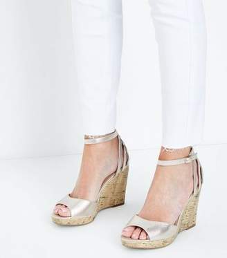 New Look Wide Fit Gold Cage Back Cork Wedges
