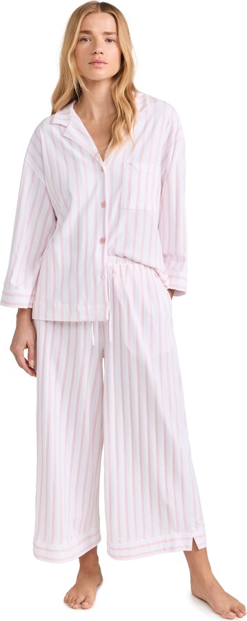 Petite Plume Women's Luxe Pink Stripe Wide Leg Pajama Set