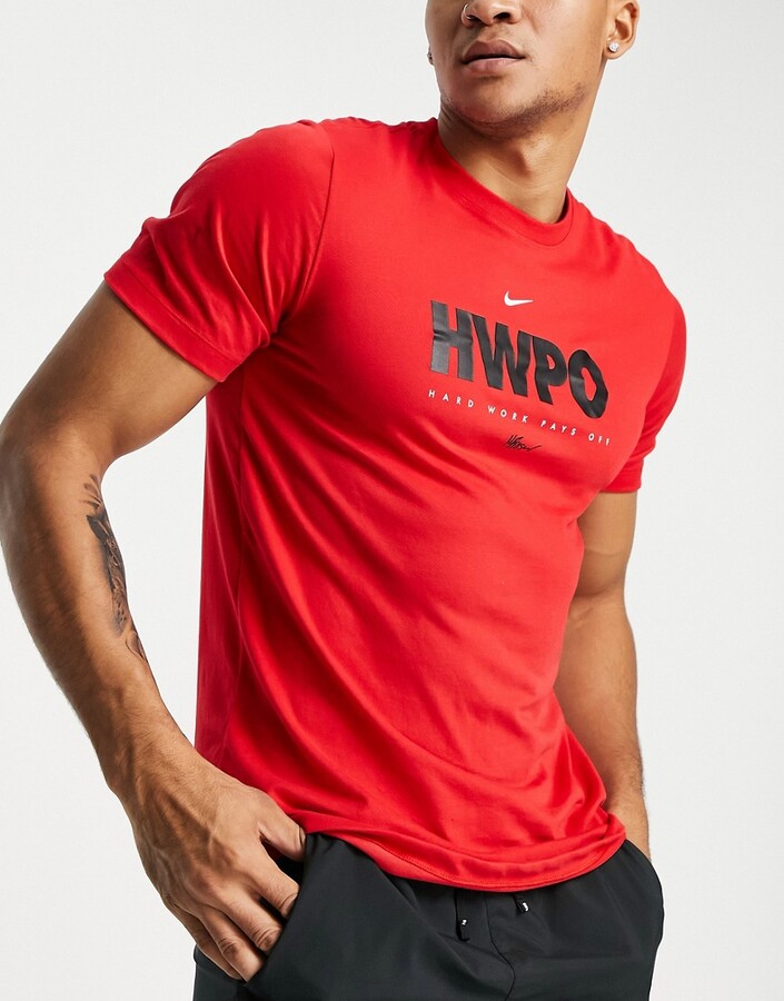 Nike Training Dri-FIT Mat Fraser 'Hard Work Pays Off' logo t-shirt in red -  ShopStyle