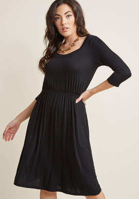 ModCloth Basic A-Line Dress with 3, 4 Sleeves in Black in 2X - Short Sleeve Midi