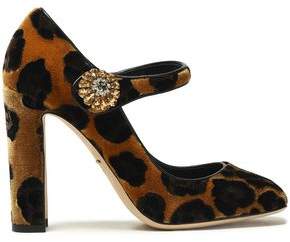Dolce & Gabbana Crystal-Embellished Leopard-Print Velvet Mary Jane Pumps
