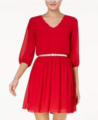 BCX Juniors' Scalloped Fit & Flare Dress with Belt