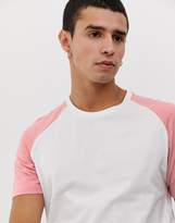 Thumbnail for your product : Jack and Jones Originals longline curved hem raglan sleeve t-shirt in white/pink