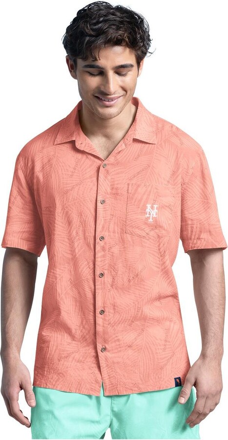 Margaritaville Men's Coral New York Mets Linen Party Button-Up