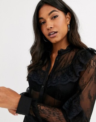 Y.A.S sheer lace shirt with frill detail