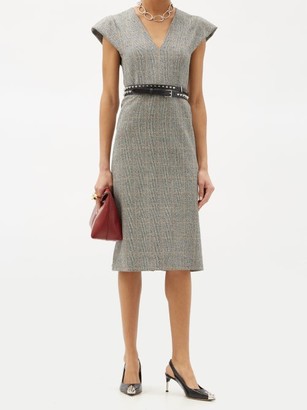 Alexander McQueen Prince Of Wales-check Wool-blend Pencil Dress - Grey Multi