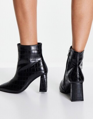 Raid Wide Fit Belina mid heel boots in black croc