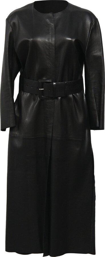 Acne Studios Long Coat with Belt in Black Leather