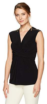 Chaus Women's Cap Sleeve Ruched Front Solid Knit Top