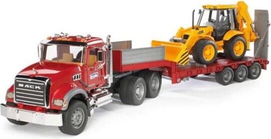 Bruder Toys MACK Granite Flatbed Truck w/JCB Loader Backhoe