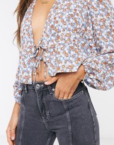 Thumbnail for your product : Fashion Union blouse with waist tie in ditsy floral